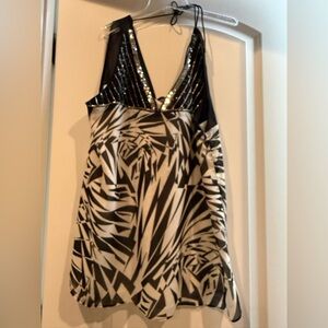 Black and White Sequin V-Neck Blouse